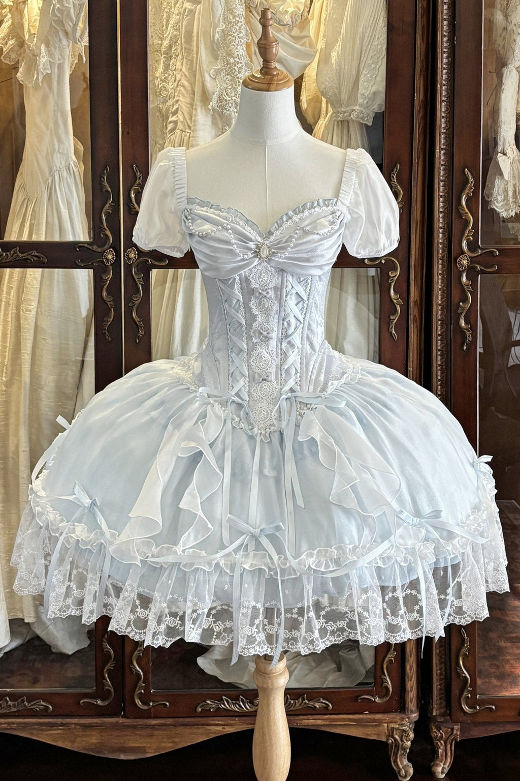 Ocean Series Sky Blue Fish Bone Classic Lolita OP and Accessories - image 1