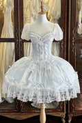 Ocean Series Sky Blue Fish Bone Classic Lolita OP and Accessories - image 1