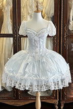 Ocean Series Sky Blue Fish Bone Classic Lolita OP and Accessories - image 1