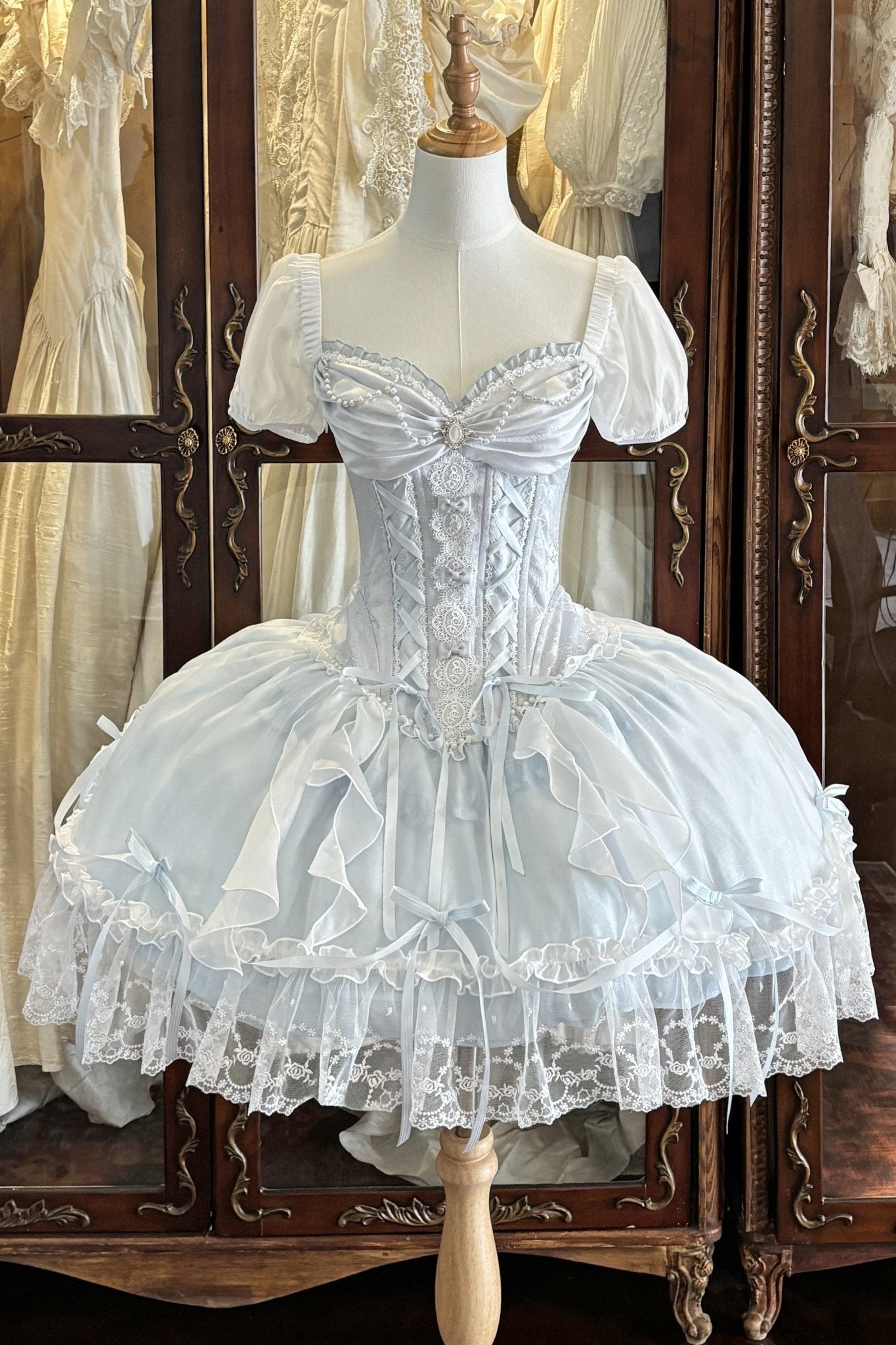 Ocean Series Sky Blue Fish Bone Classic Lolita OP and Accessories - image 1