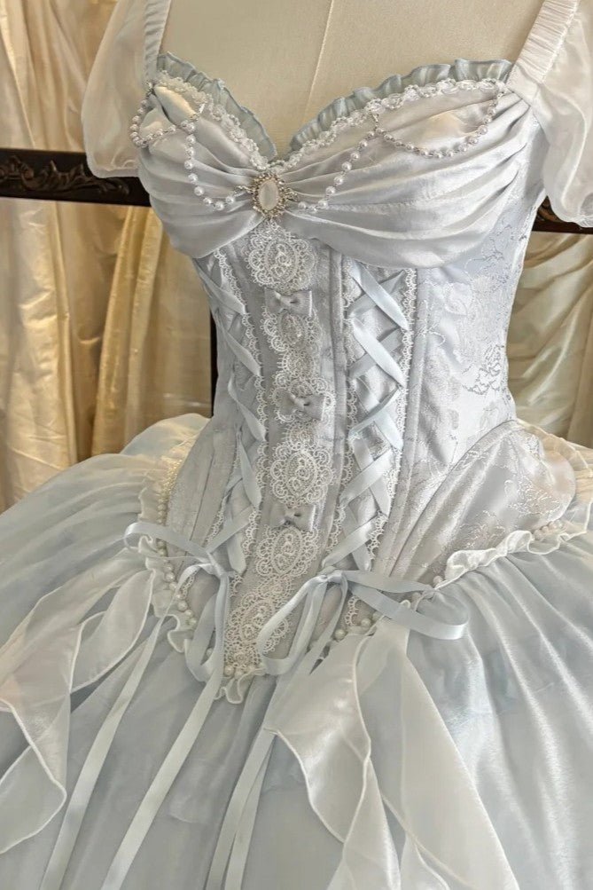 Ocean Series Sky Blue Fish Bone Classic Lolita OP and Accessories - image 7
