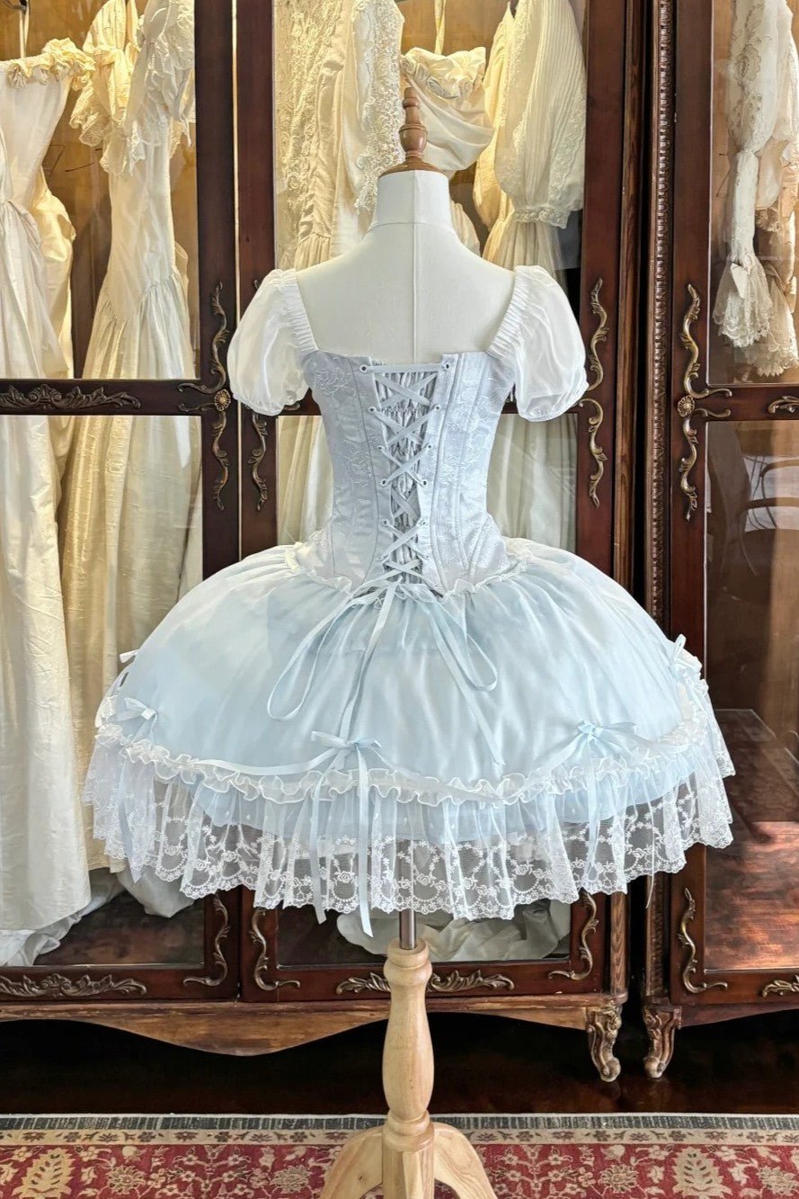 Ocean Series Sky Blue Fish Bone Classic Lolita OP and Accessories - image 5