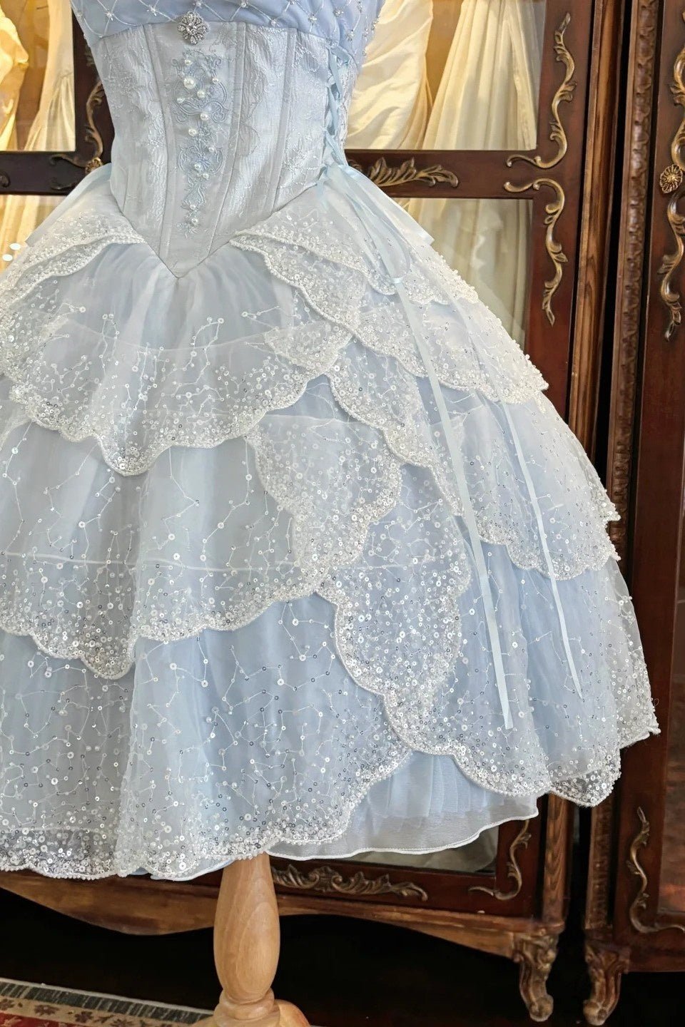 Ocean Series Sky Blue Fish Scale Classic Lolita JSK and Accessories - image 4