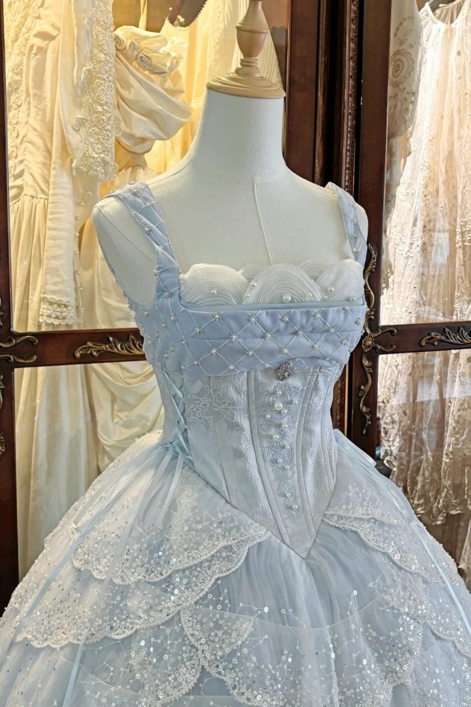 Ocean Series Sky Blue Fish Scale Classic Lolita JSK and Accessories - image 5
