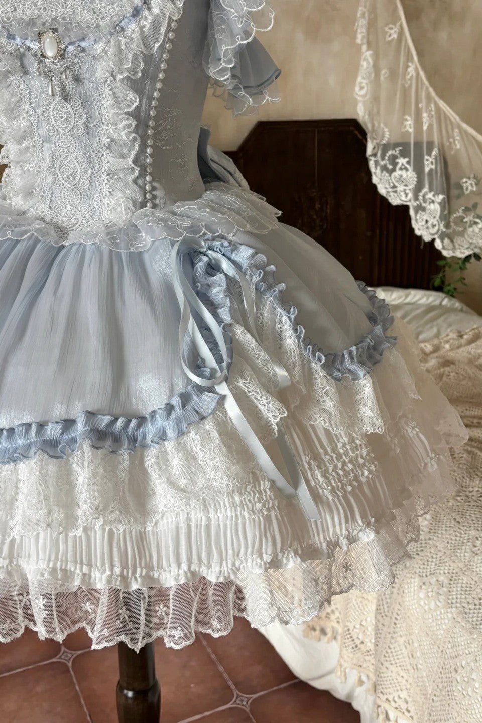 Ocean Series Sky Blue Off-Shoulder Classic Lolita JSK Set - image 4