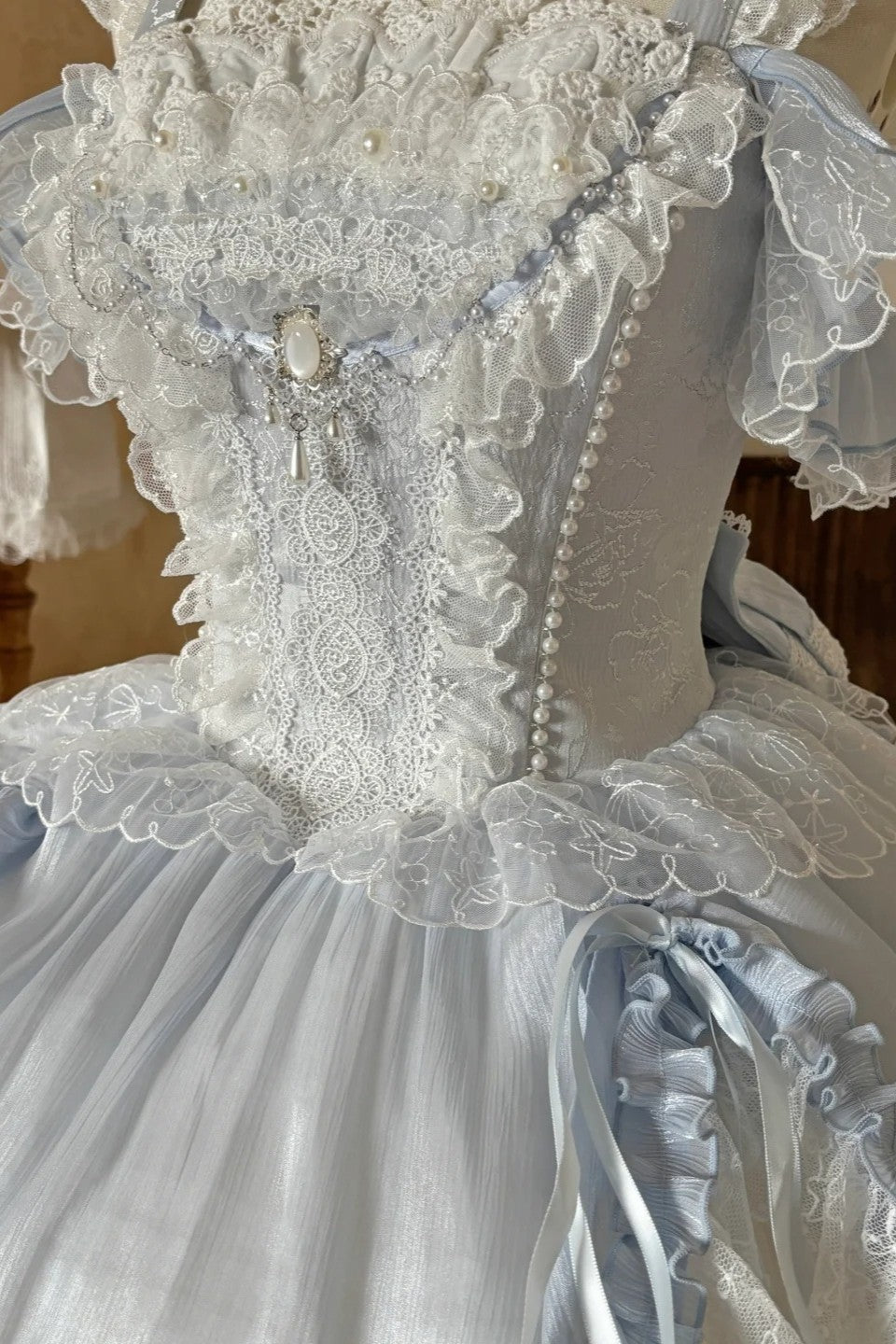 Ocean Series Sky Blue Off-Shoulder Classic Lolita JSK Set - image 3