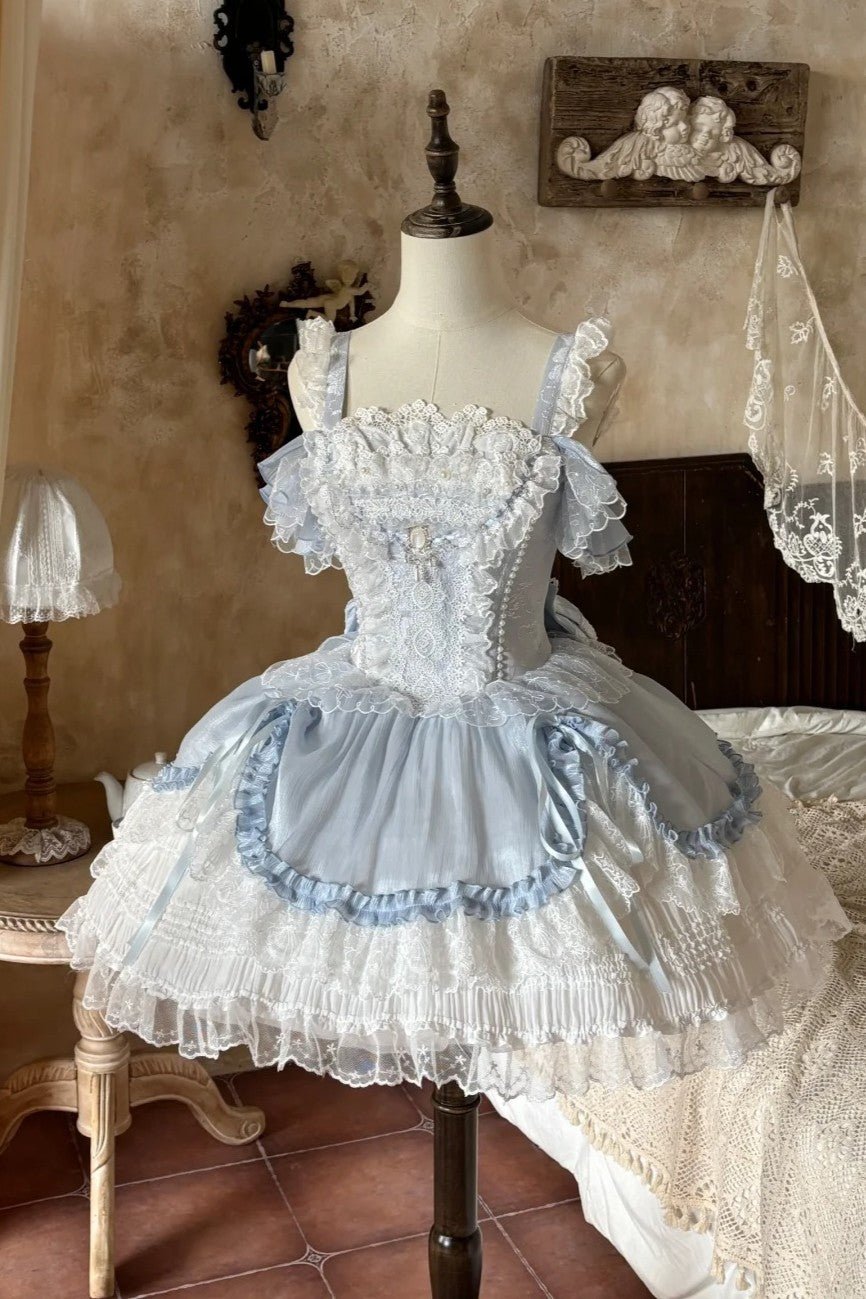 Ocean Series Sky Blue Off-Shoulder Classic Lolita JSK Set - image 5