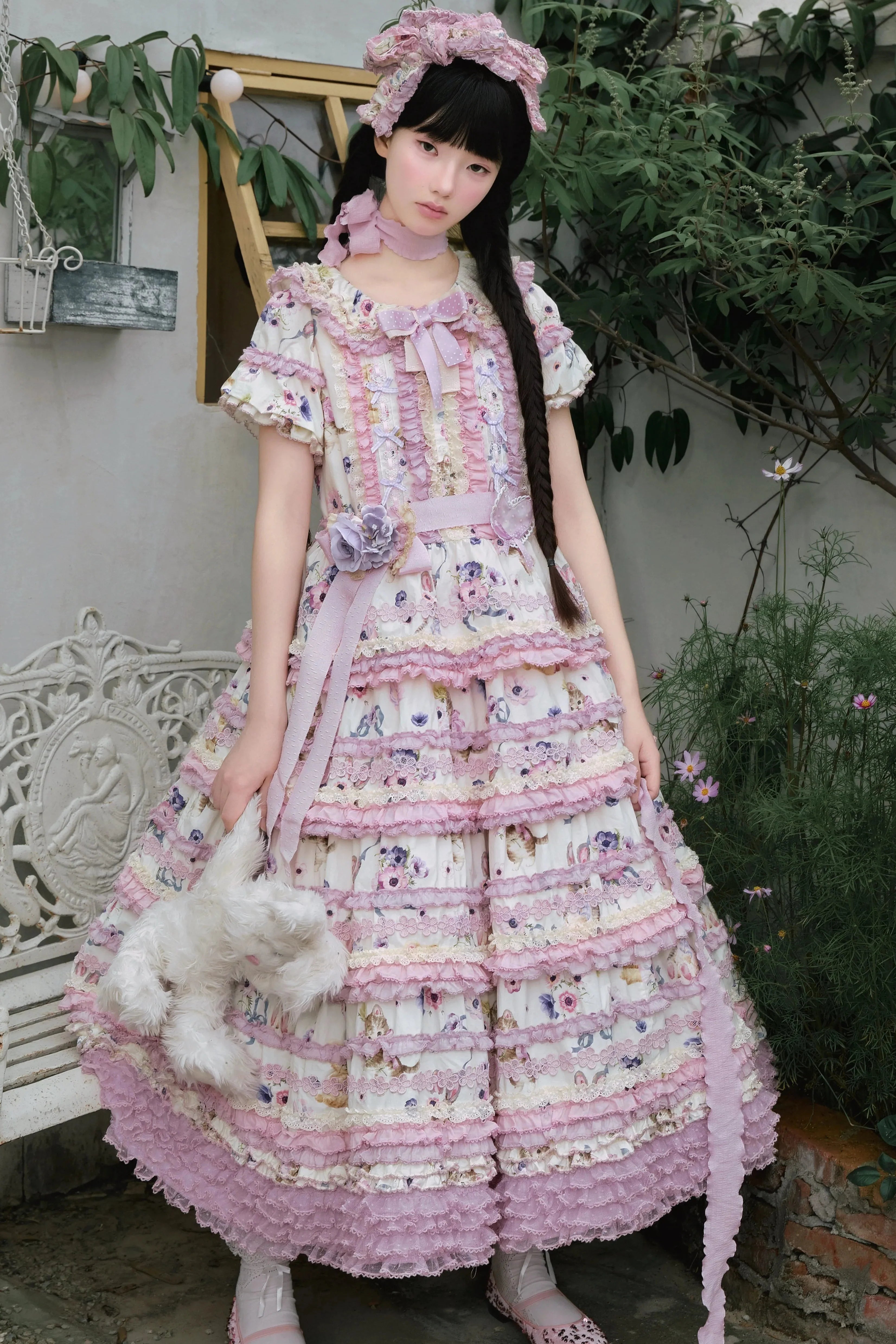 Be My Sweetheart Floral Tiered Sweet Lolita OP JSK Dress and Accessories - image 4