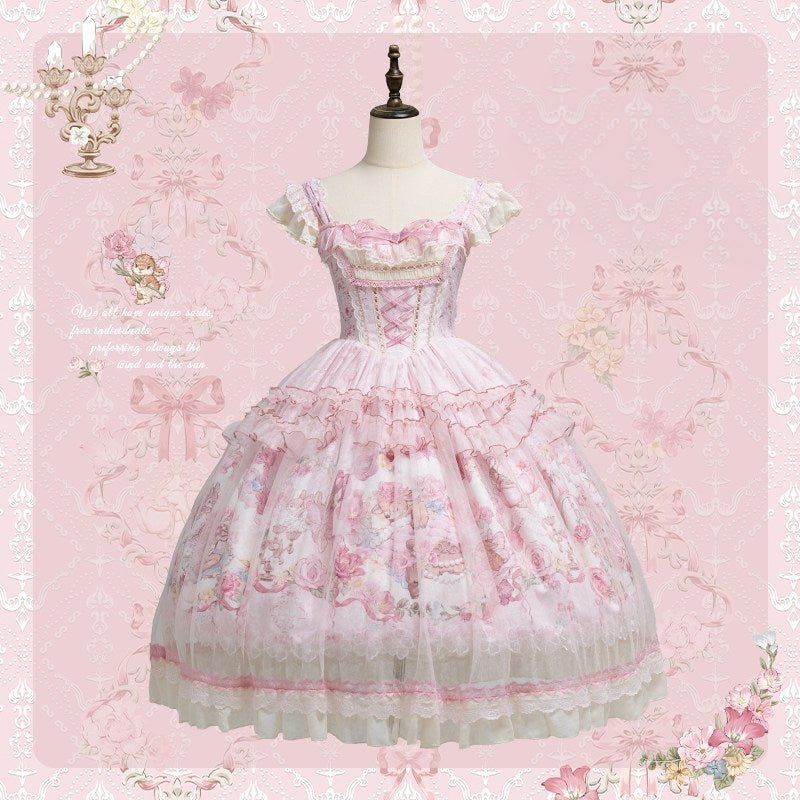 Pink Jacquard Print Sweet Classic Lolita JSK and Accessories - image 23