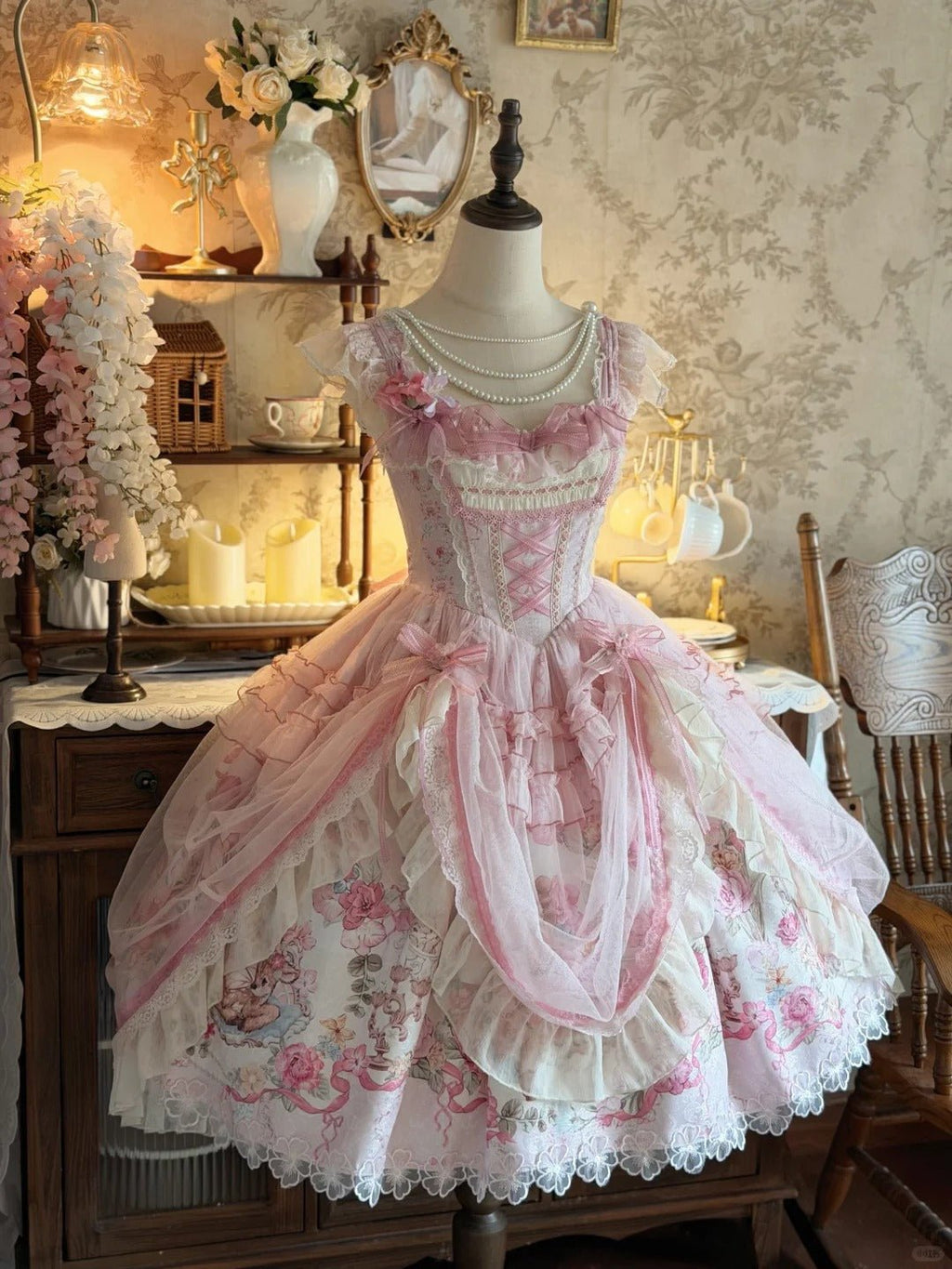 Pink Jacquard Print Sweet Classic Lolita JSK and Accessories - image 27