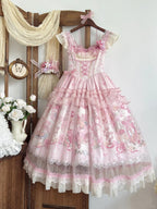 Pink Jacquard Print Sweet Classic Lolita JSK and Accessories - image 15
