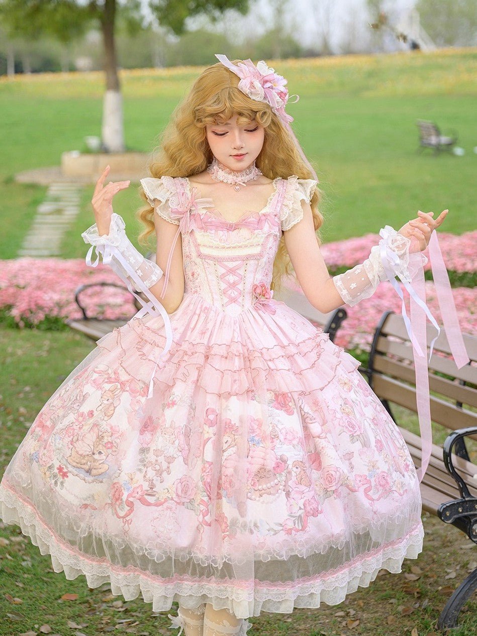 Pink Jacquard Print Sweet Classic Lolita JSK and Accessories - image 2
