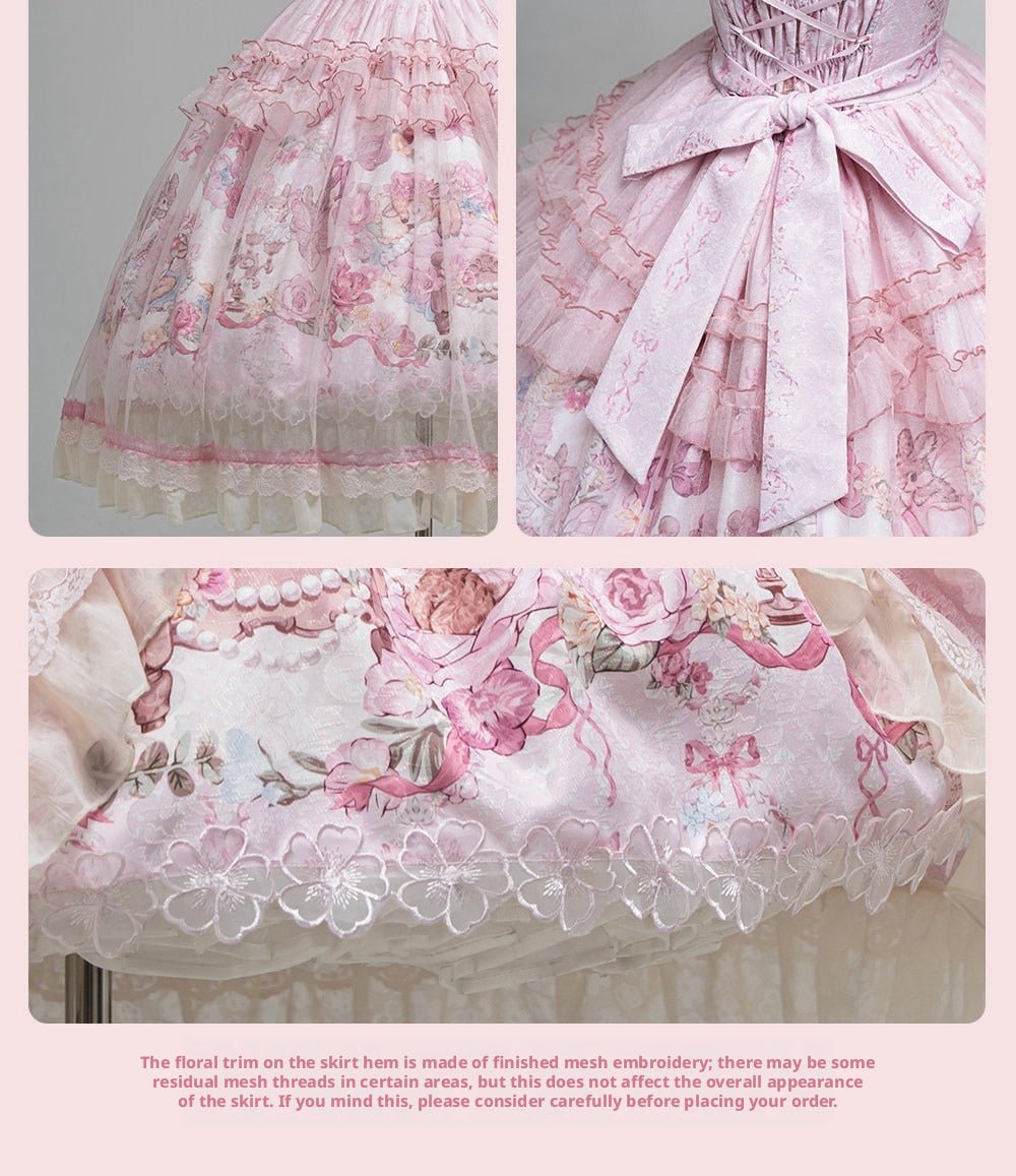 Pink Jacquard Print Sweet Classic Lolita JSK and Accessories - image 14