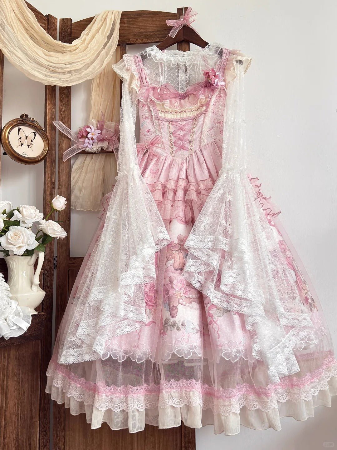 Pink Jacquard Print Sweet Classic Lolita JSK and Accessories - image 17