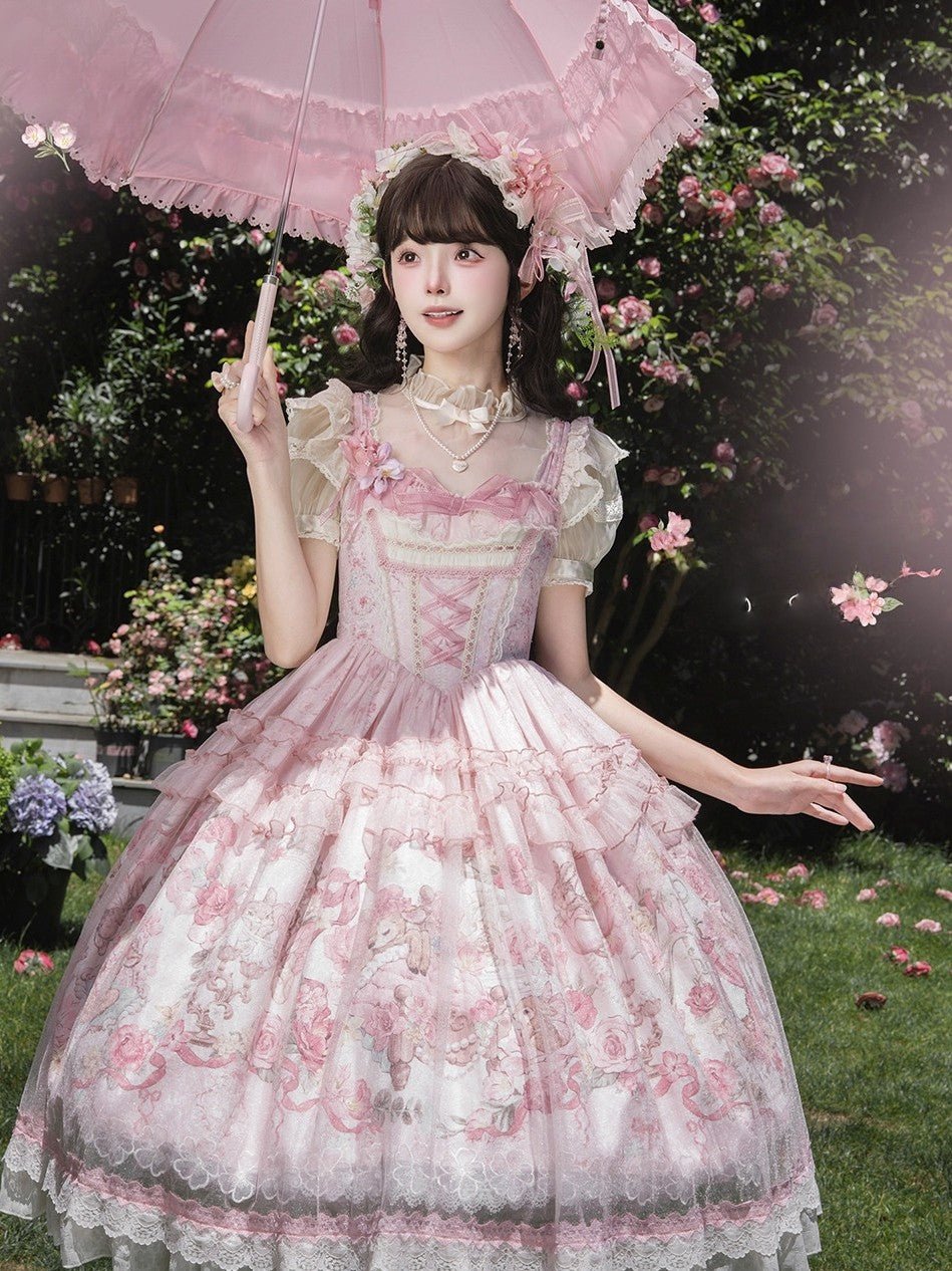 Pink Jacquard Print Sweet Classic Lolita JSK and Accessories - image 7