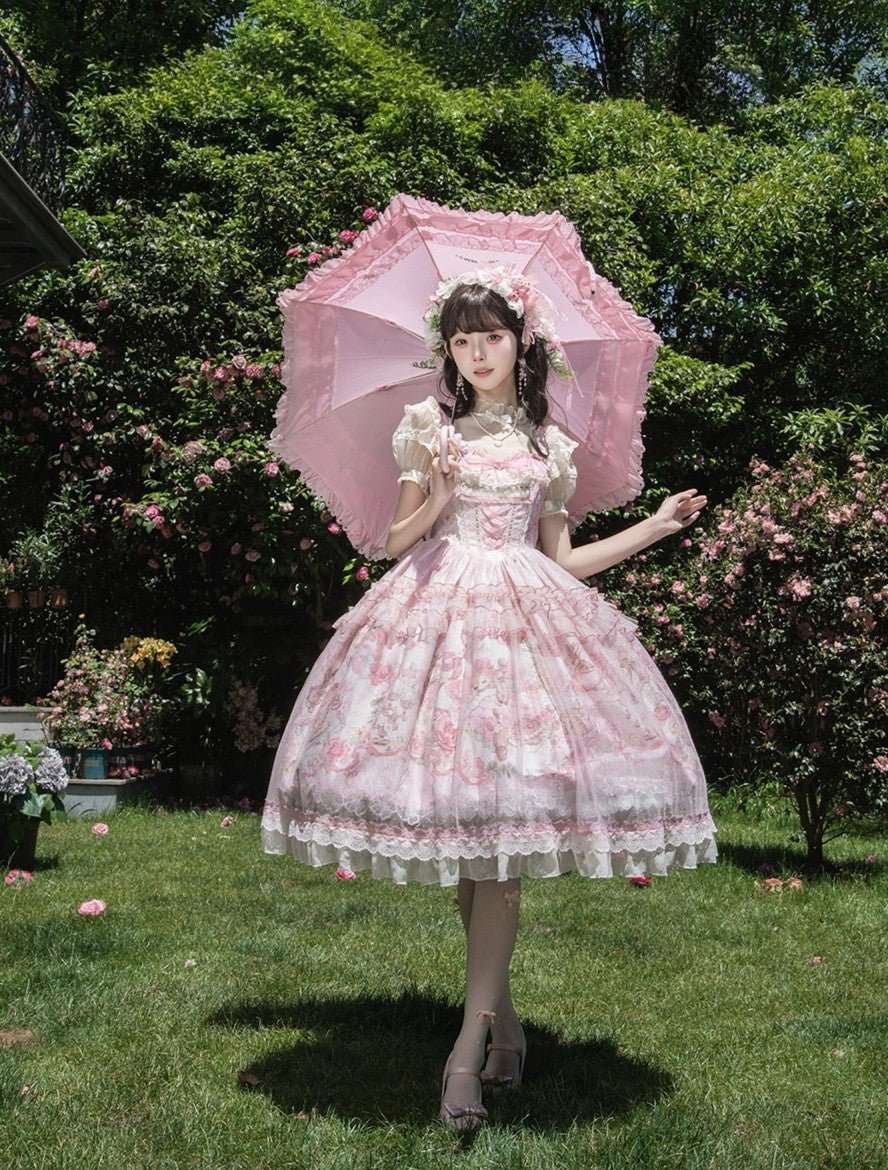 Pink Jacquard Print Sweet Classic Lolita JSK and Accessories - image 9