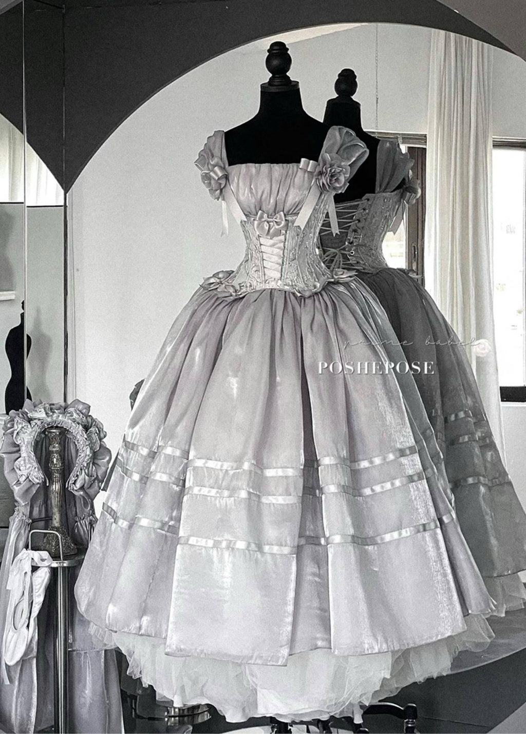 POSHEPOSE - Luminous Moon Silver Antique Long Dress - POSHEPOSE image 8
