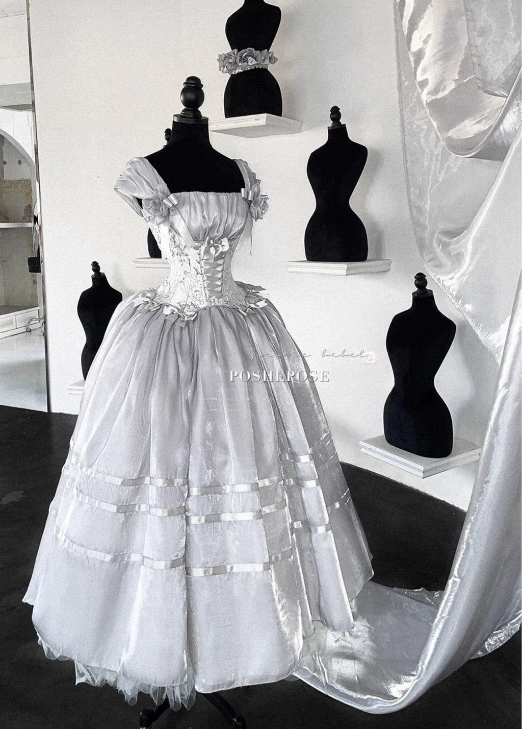 POSHEPOSE - Luminous Moon Silver Antique Long Dress - POSHEPOSE image 9