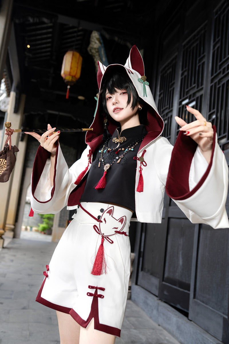 White Fox Hanfu Ouji Jacket, Sleeveless Blouse and Shorts - image 22