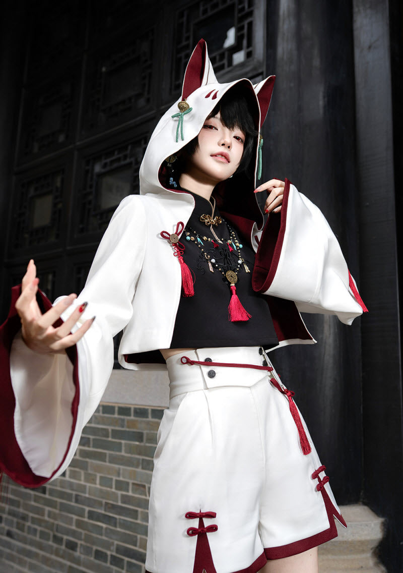 White Fox Hanfu Ouji Jacket, Sleeveless Blouse and Shorts - image 26