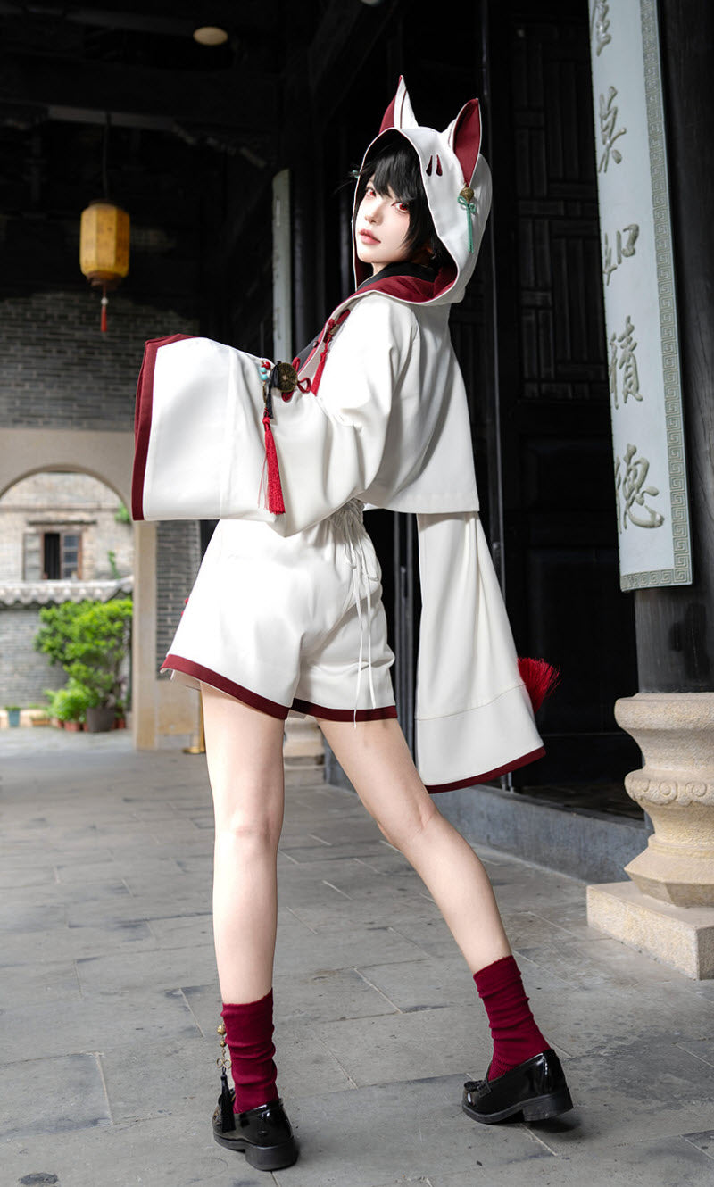 White Fox Hanfu Ouji Jacket, Sleeveless Blouse and Shorts - image 29