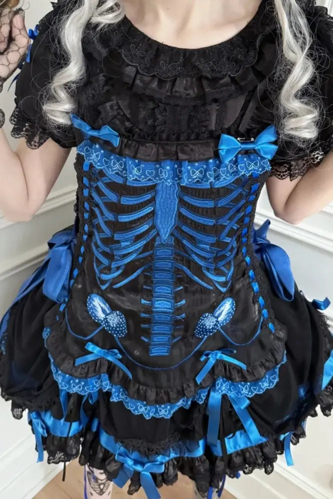 Heart & Skeleton Embroidery - Gothic Lolita OP Dress with Matching Apron - image 10