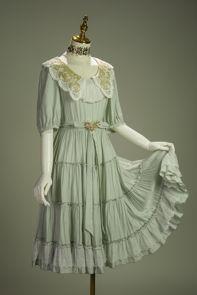 Cloud Soufflé Embroidered-Collar Classic Lolita Midi OP - image 10
