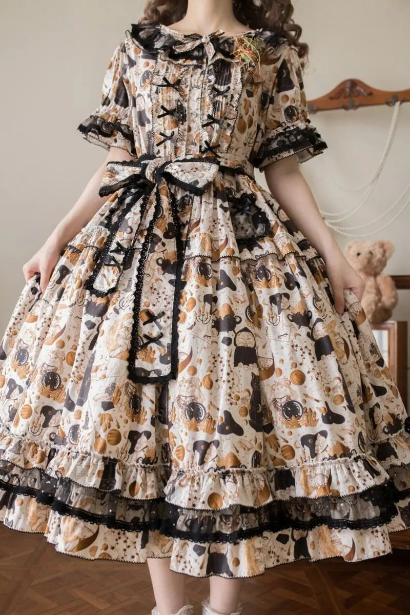 Black Cat Magician - Cotton Lolita OP Dress in Two Lengths - image 10