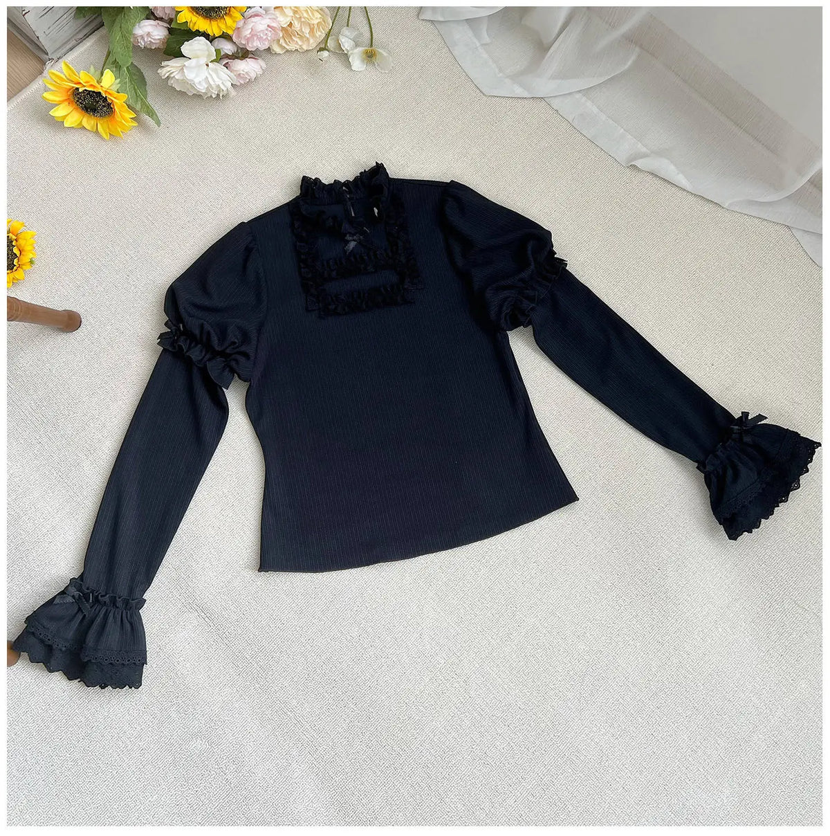 Elegant Ruffled Knitted Long-Sleeve Top - image 11