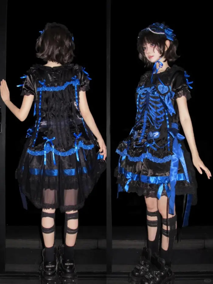 Heart & Skeleton Embroidery - Gothic Lolita OP Dress with Matching Apron - image 11