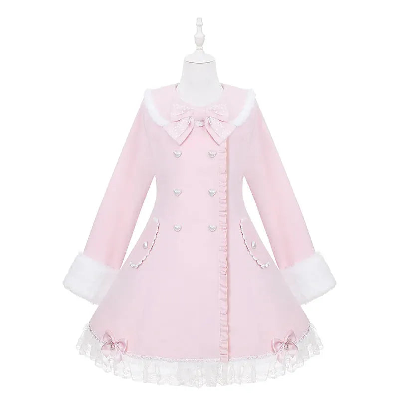 Snow Letter - Sweet Lolita Long Coat with Faux-Fur Trim - image 11
