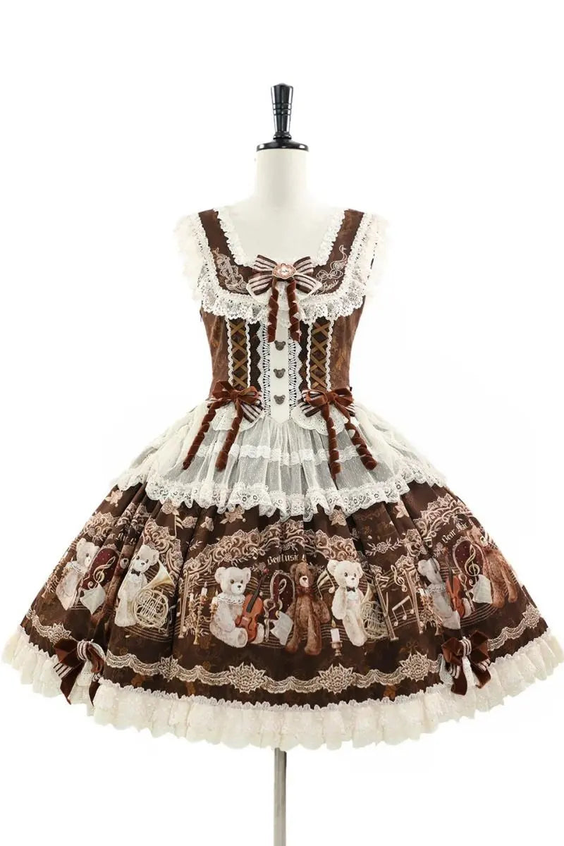 Bear Symphony - Retro Lolita JSK and OP Dresses - image 11
