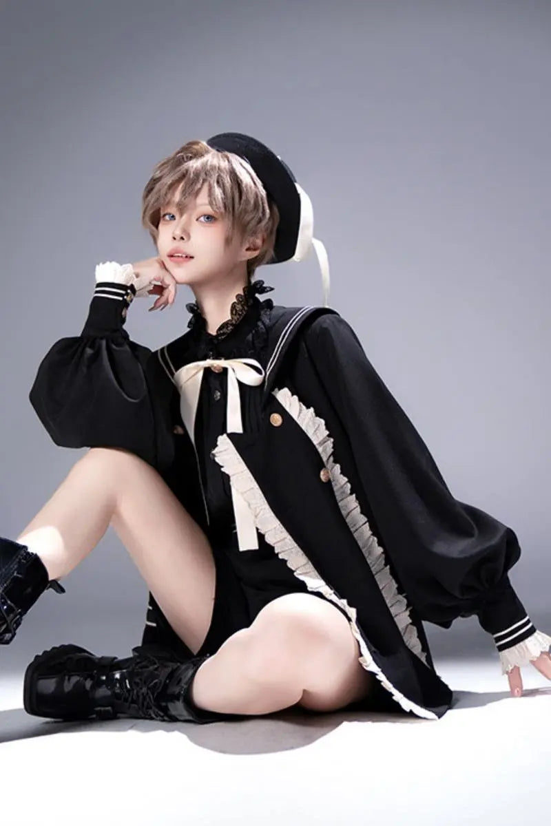 Misty City - Sailor-Collar Ouji Coat & Shorts Set - image 11