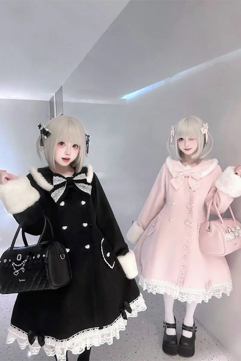 Snow Letter - Sweet Lolita Long Coat with Faux-Fur Trim - image 12