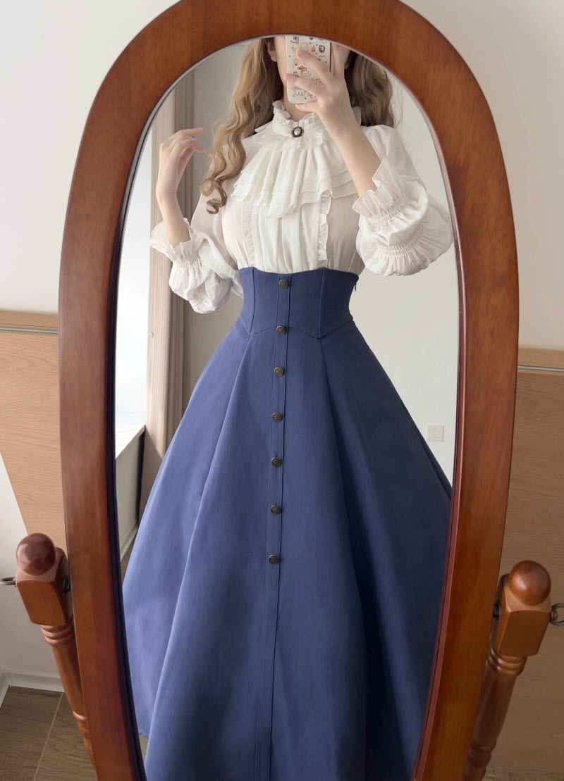 Whispers of the Woods - Long Button-Front Classic Lolita Skirt - image 12