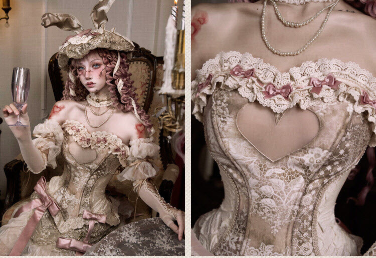 Cupid's Verse-Casket - Heart-Shaped Rococo Lolita Corset & Matching Pieces - image 13