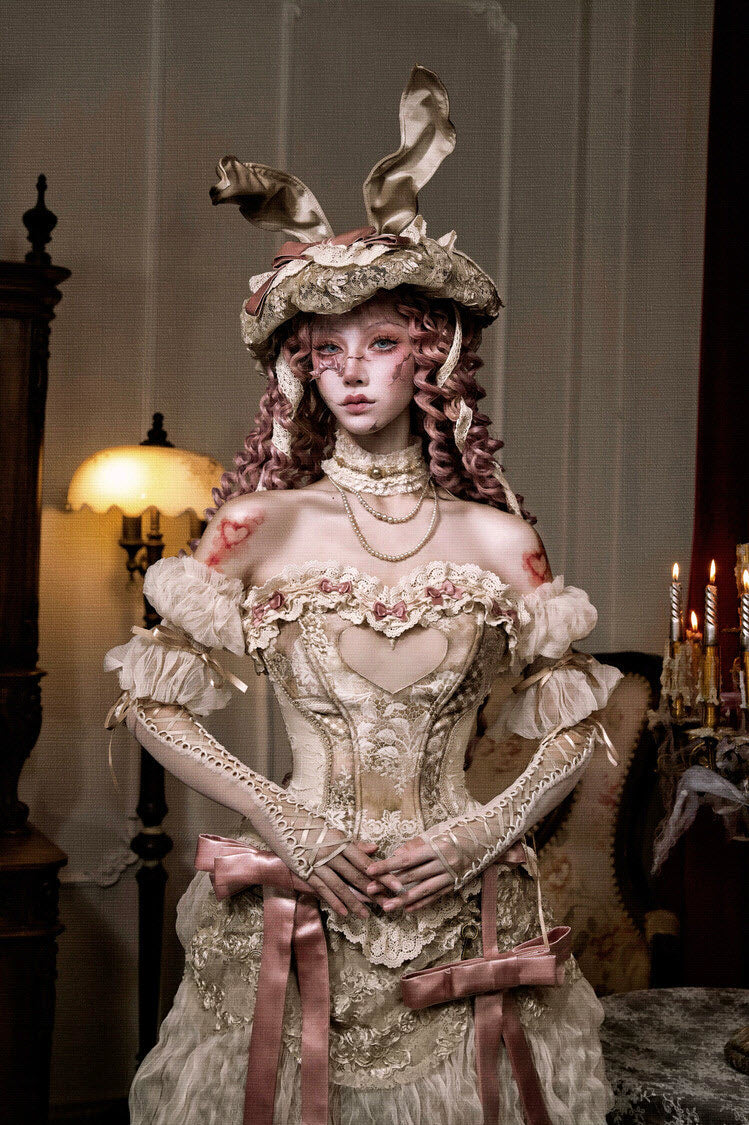 Cupid's Verse-Casket - Heart-Shaped Rococo Lolita Corset & Matching Pieces - image 15