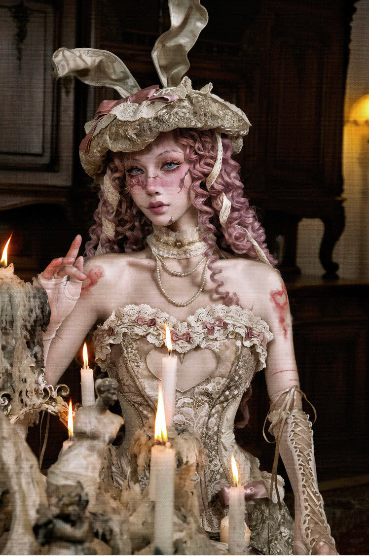 Cupid's Verse-Casket - Heart-Shaped Rococo Lolita Corset & Matching Pieces - image 16