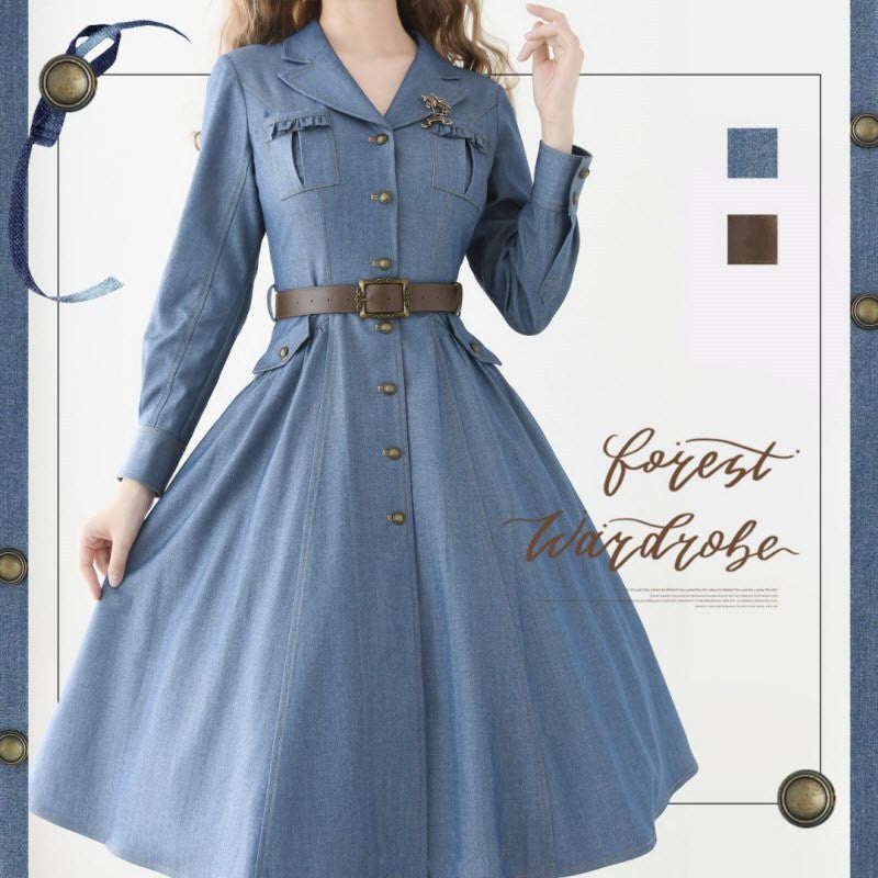 Western Notes - Denim Classic Lolita OP Dress - image 18