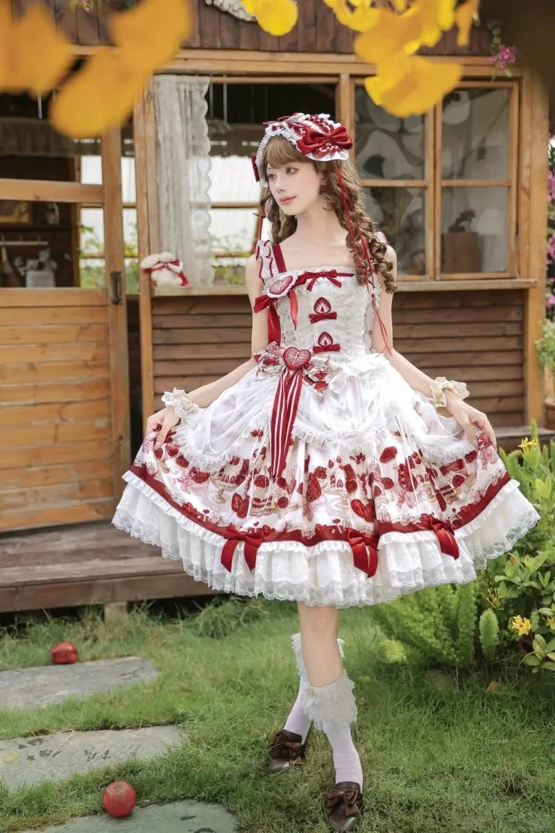 Sweet Doll - Strawberry & Skeleton Print Lolita OP and JSK - image 18