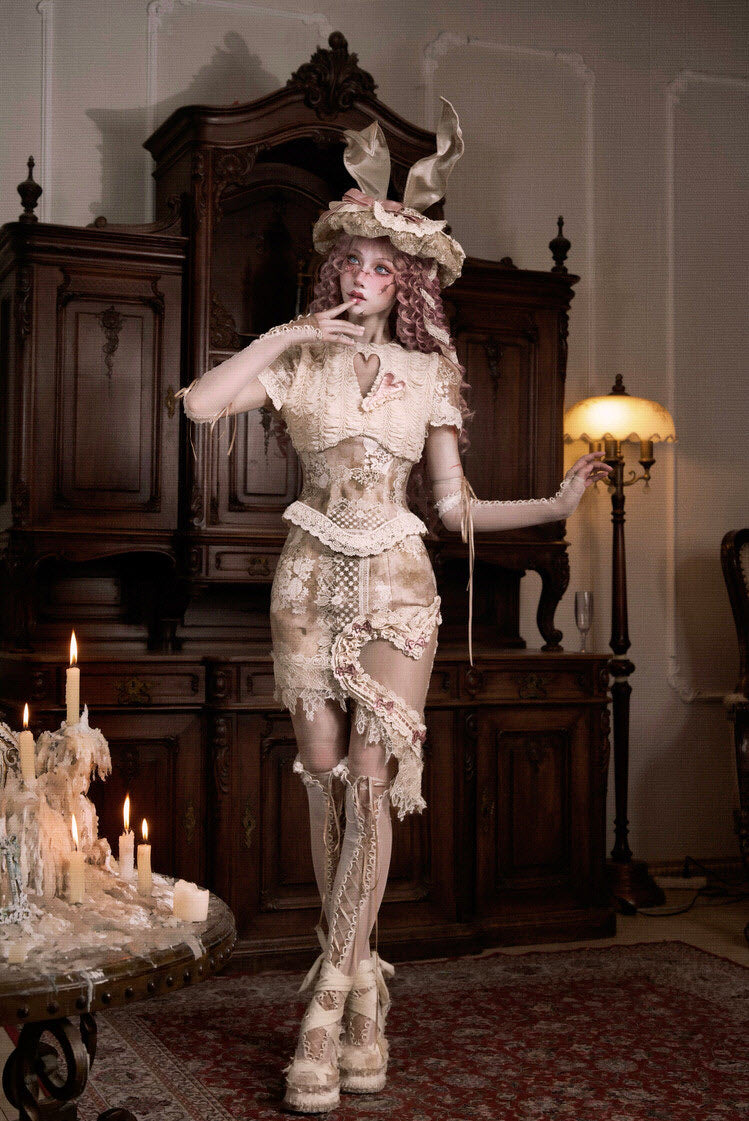 Cupid's Verse-Casket - Heart Cut-Out Vintage Lace Lolita Top - image 19
