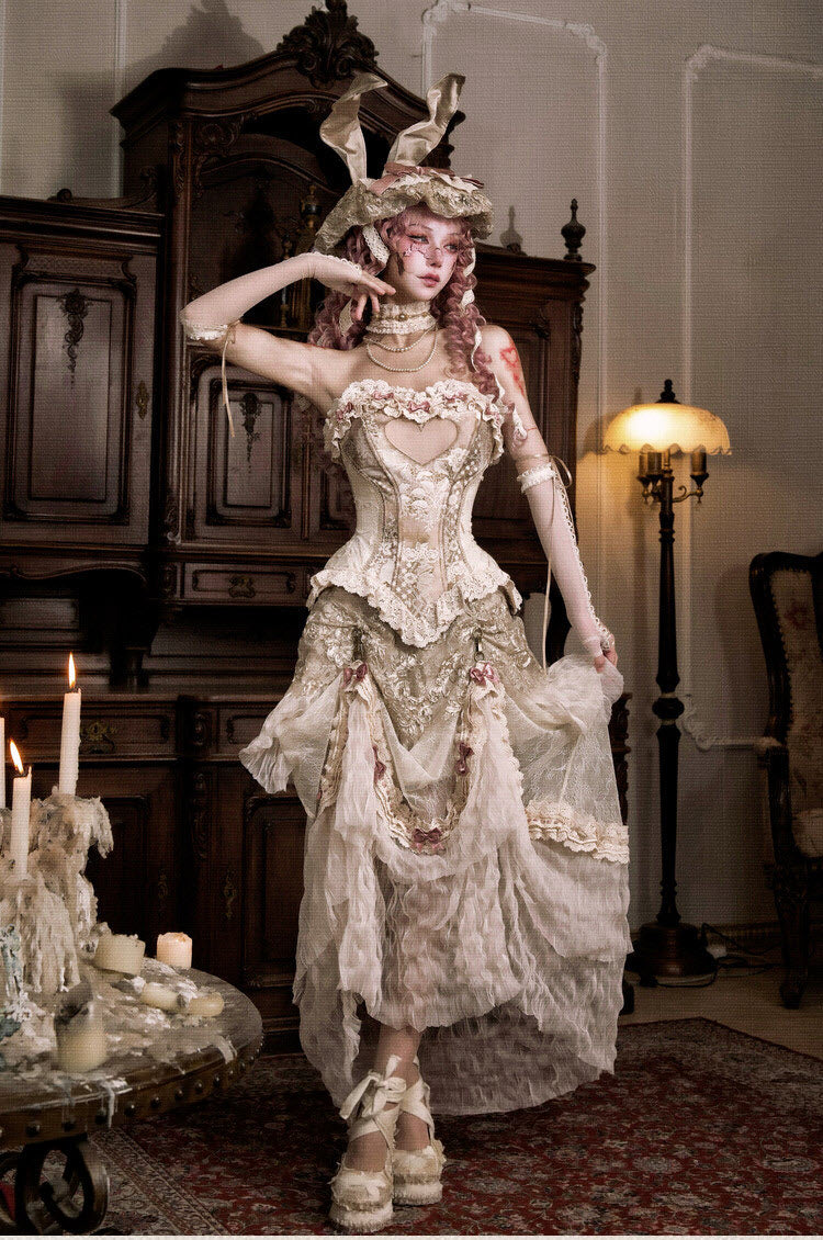 Cupid's Verse-Casket - Heart-Shaped Rococo Lolita Corset & Matching Pieces - image 19