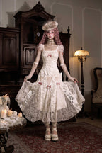 Cupid's Verse-Casket - Heart-Bow Cut-Out Lace Lolita Slip Dress - image 1