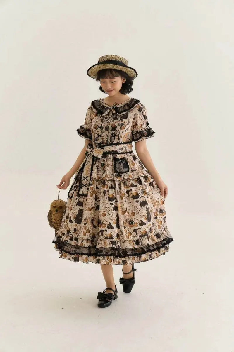 Black Cat Magician - Cotton Lolita OP Dress in Two Lengths - image 1