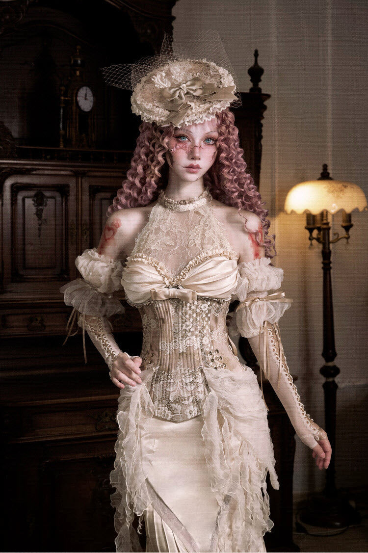 Cupid's Verse-Casket - Rococo Vintage Lolita Corset & Matching Sleeves - image 1