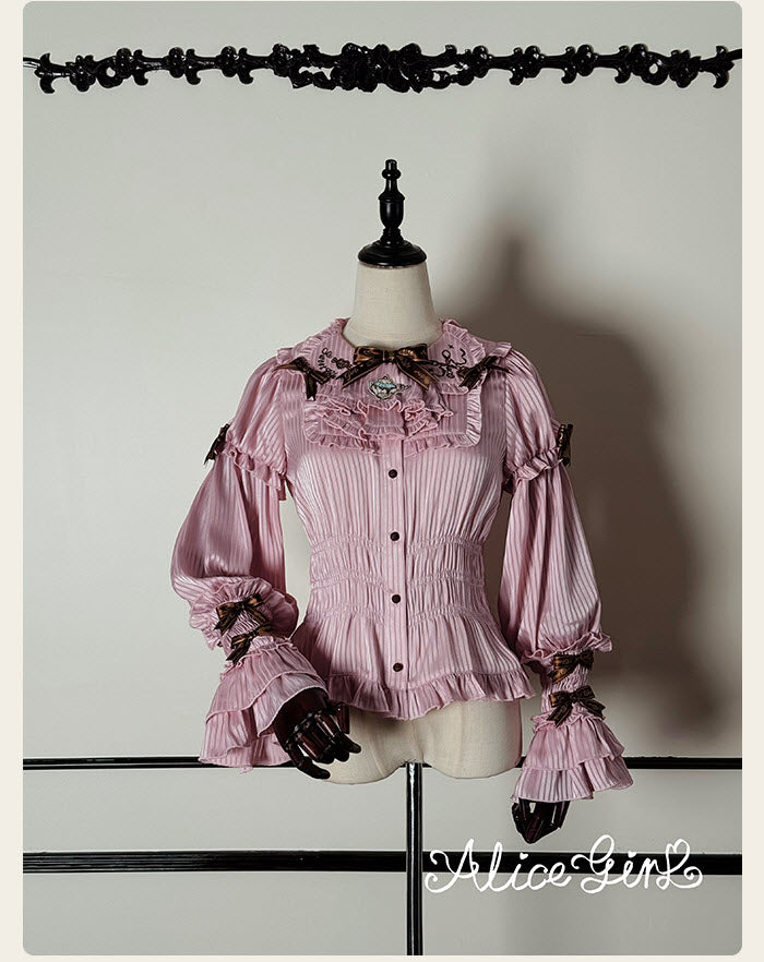 Little Bear Chocolate - Striped Sweet Lolita Blouse - image 1