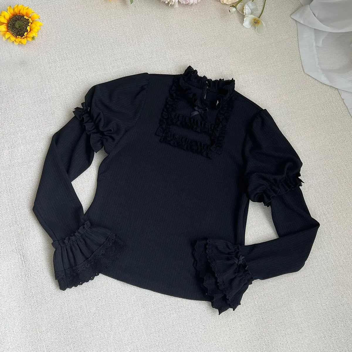 Elegant Ruffled Knitted Long-Sleeve Top - image 1