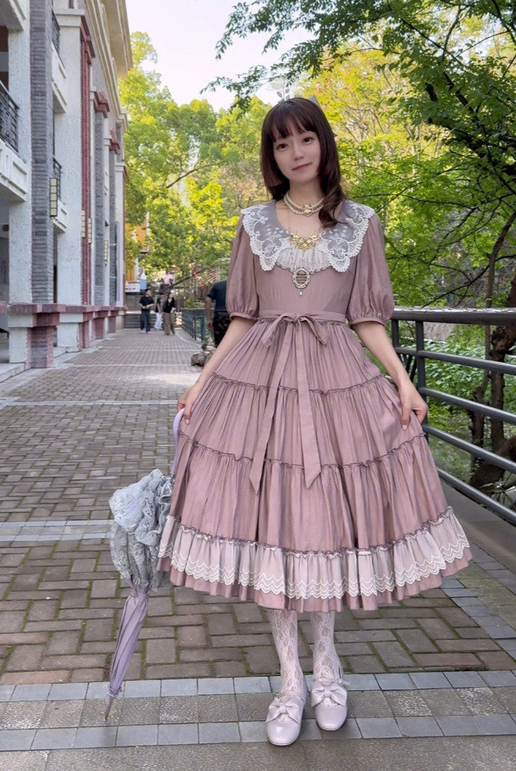 Cloud Soufflé Embroidered-Collar Classic Lolita Midi OP - image 1