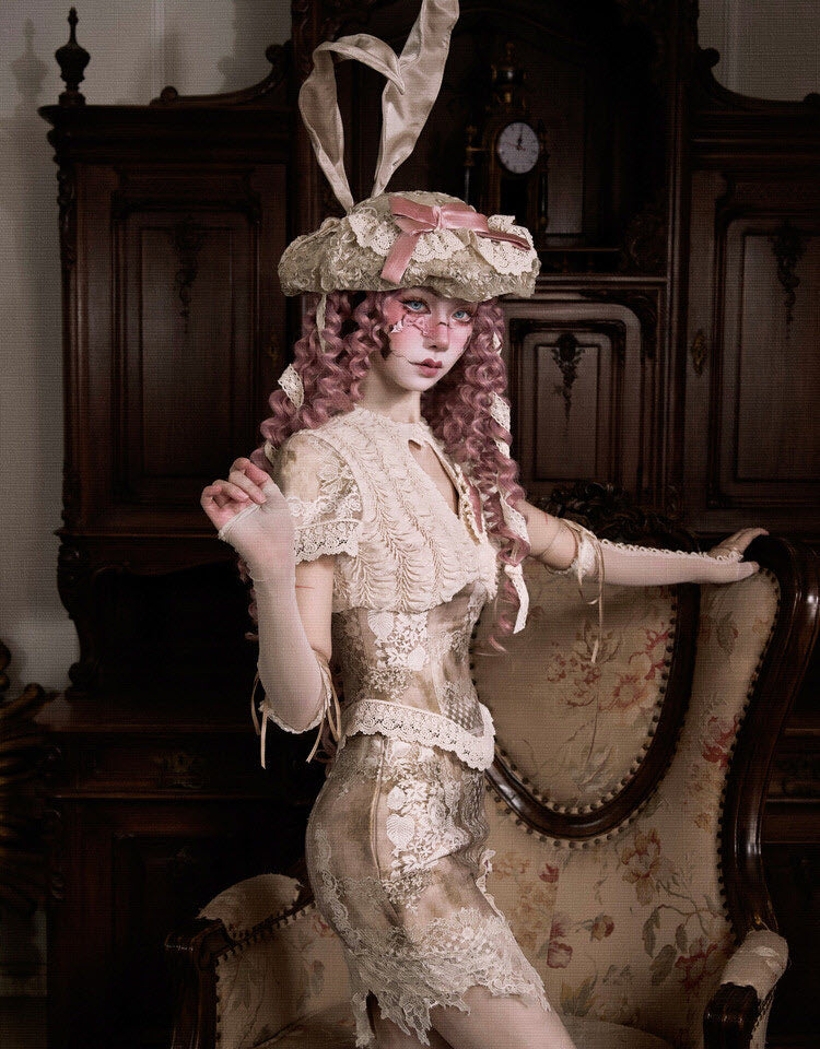 Cupid's Verse-Casket - Heart Cut-Out Vintage Lace Lolita Top - image 20