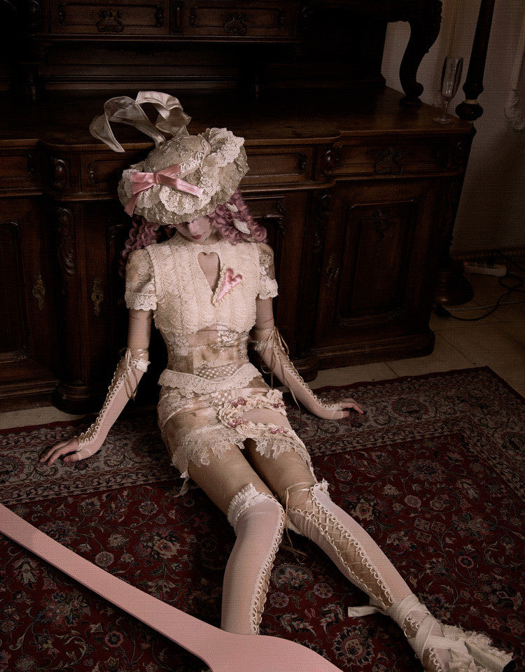 Cupid's Verse-Casket - Heart Cut-Out Vintage Lace Lolita Top - image 21
